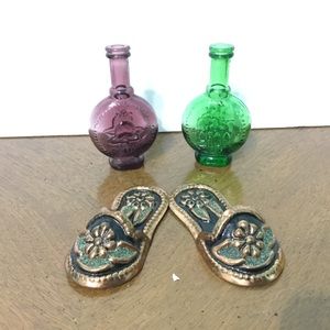 Vtg. India Souvenirs-Mini bottles & copper shoes